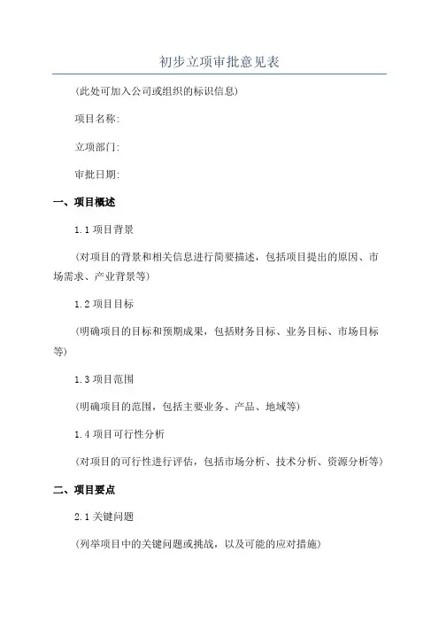 初步立项审批意见表