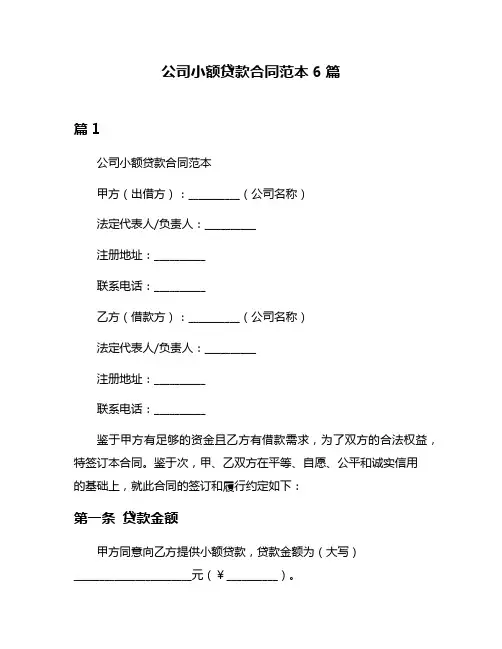 公司小额贷款合同范本6篇