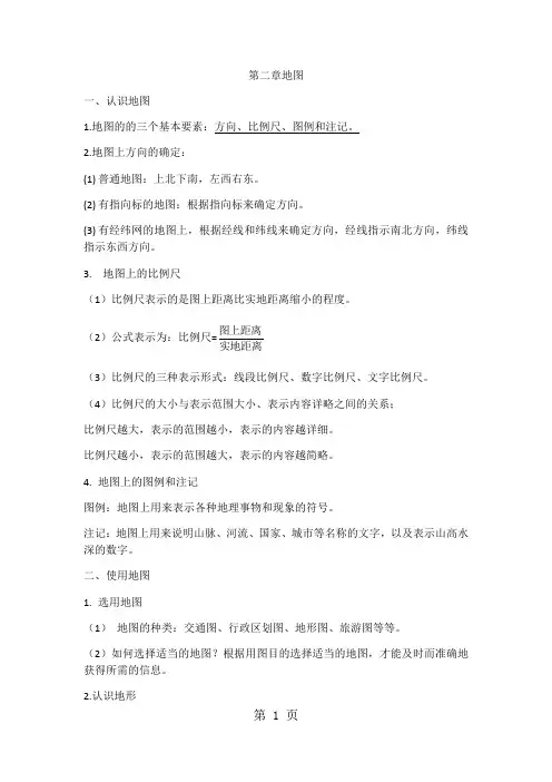 晋教版初一地理上册第二章地图知识点总结