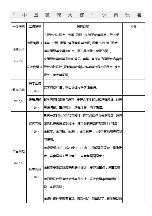 中国微课大赛评分标准
