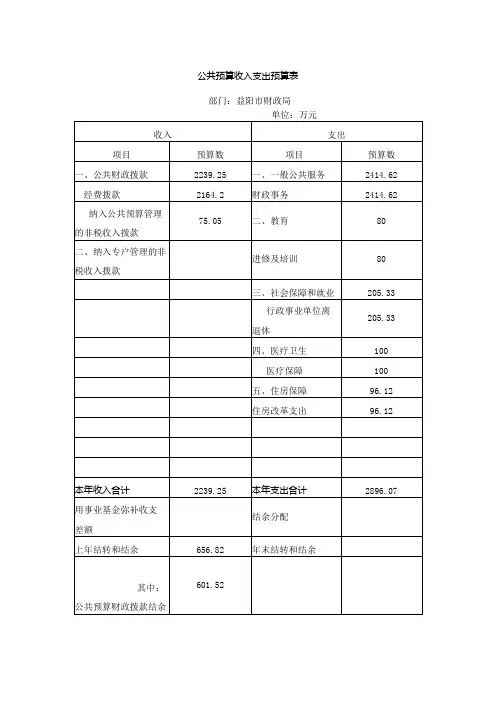 公共预算收入支出预算表
