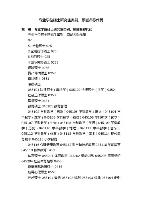 专业学位硕士研究生类别、领域名称代码