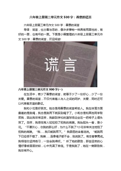 六年级上册第三单元作文500字：善意的谎言