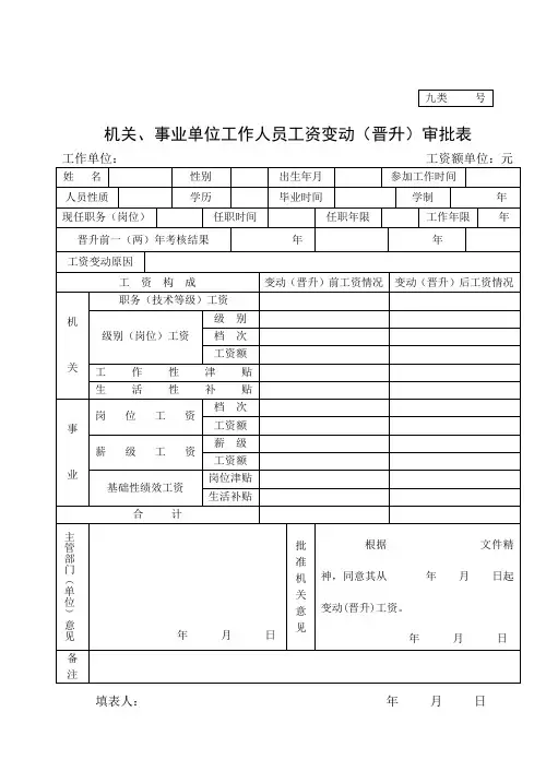 机关、事业单位工作人员工资变动(晋升)审批表