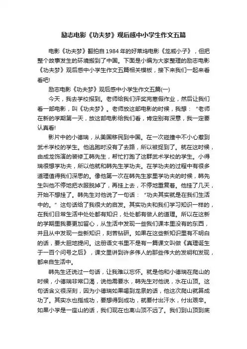 励志电影《功夫梦》观后感中小学生作文五篇