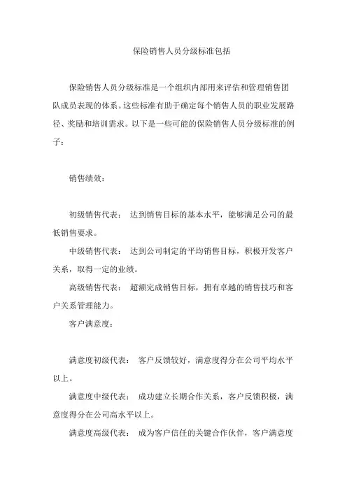保险销售人员分级标准包括