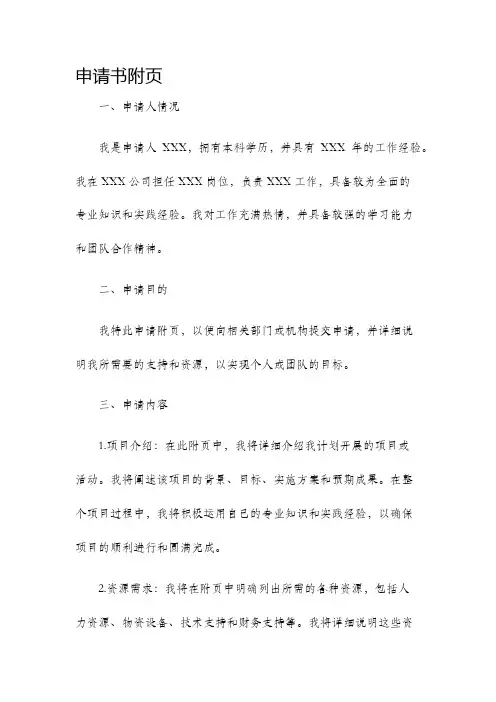 申请书附页