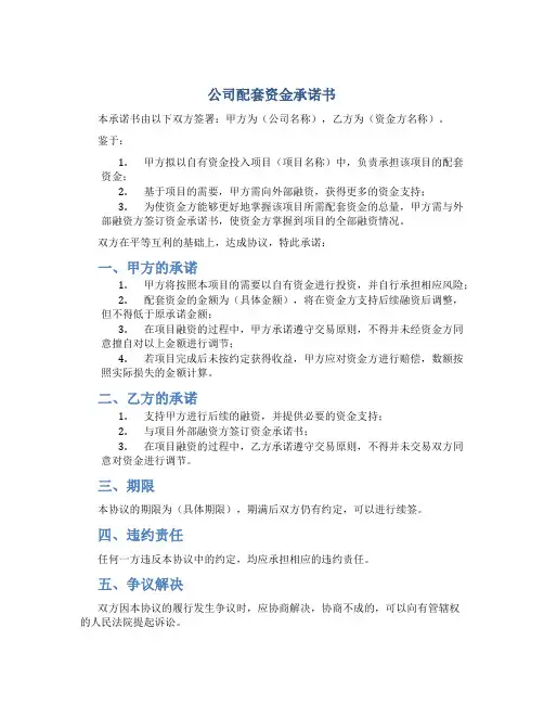 公司配套资金承诺书