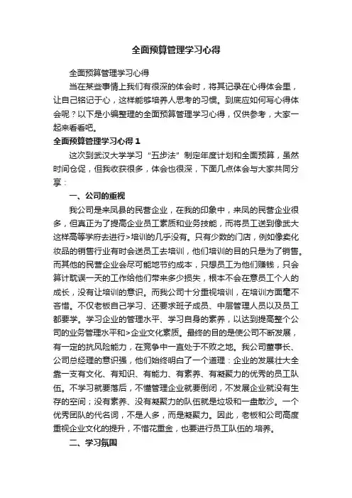 全面预算管理学习心得