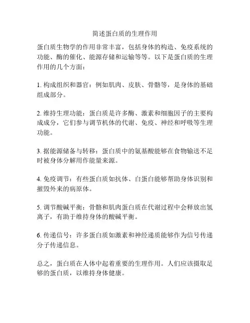 简述蛋白质的生理作用