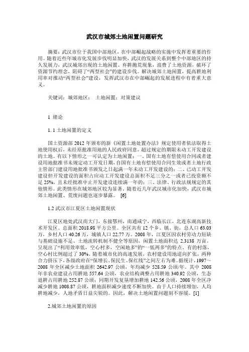 武汉市城郊土地闲置问题研究