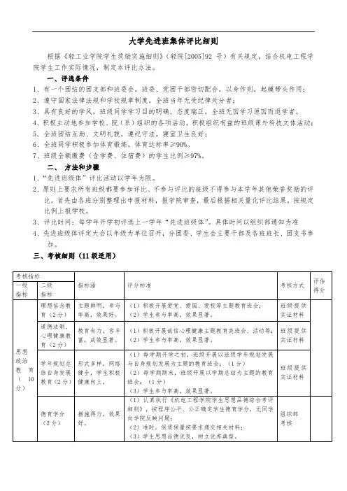 大学先进班集体评比细则