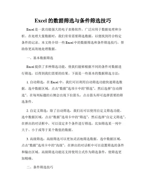 Excel的数据筛选与条件筛选技巧