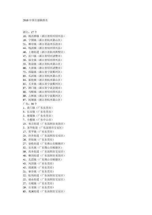 2010中国百强镇排名