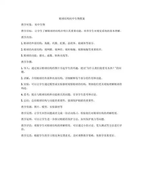 眼球结构初中生物教案