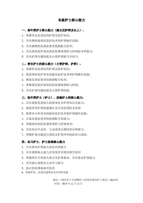 各级护士核心能力