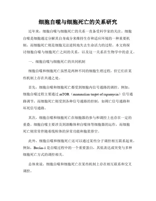 细胞自噬与细胞死亡的关系研究