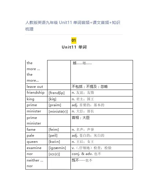 人教版英语九年级Unit11单词+课文+知识梳理