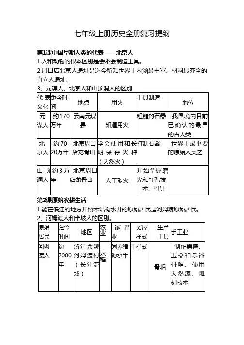 七年级上册历史全册复习提纲