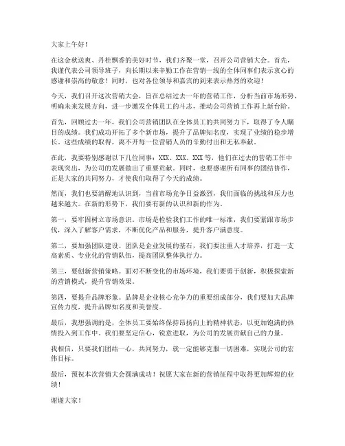 公司营销大会领导发言稿