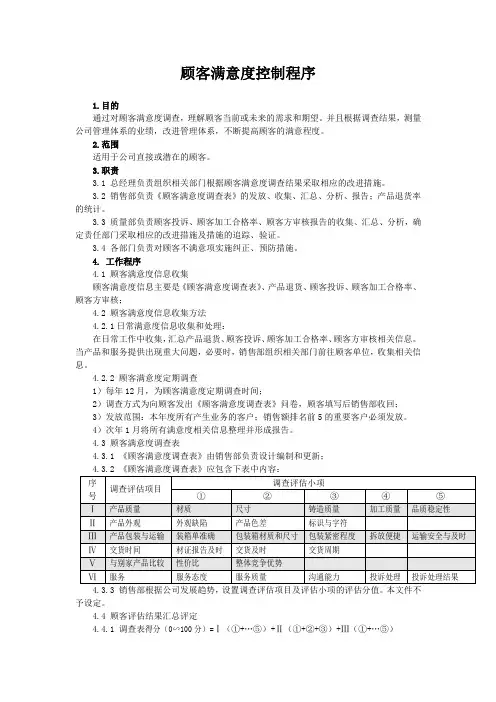ISO9001质量管理体系二级文件  顾客满意度控制程序