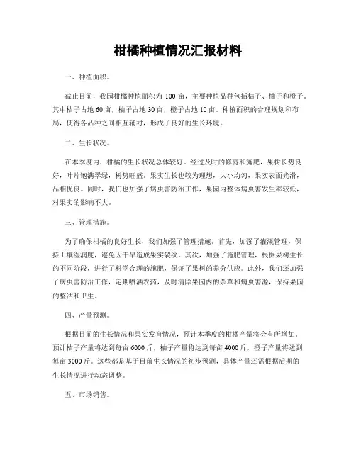 柑橘种植情况汇报材料