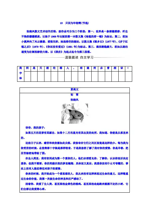 高中语文选修粤教版中国现代散文选读 第四单元13只因为年轻啊(节选) 练习 Word版含答案