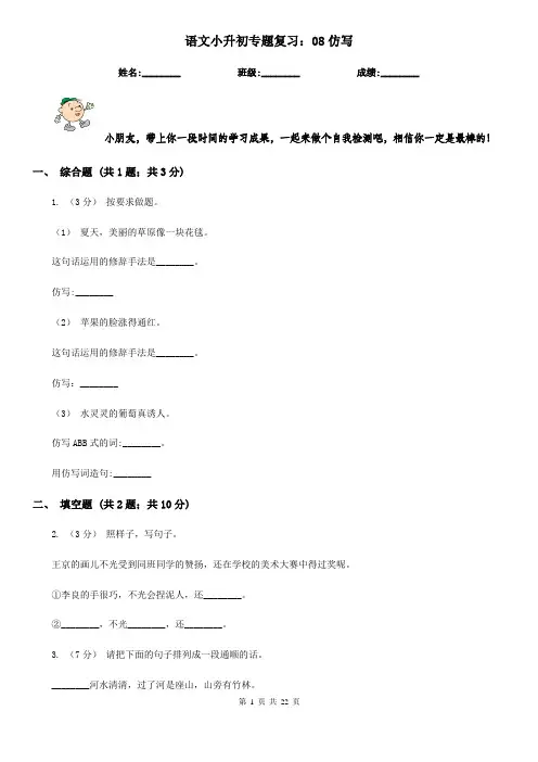 语文小升初专题复习：08仿写