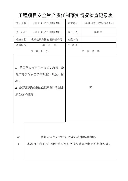 工程项目安全生产责任制落实情况检查记录表
