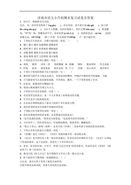 济南市语文小升初期末复习试卷含答案