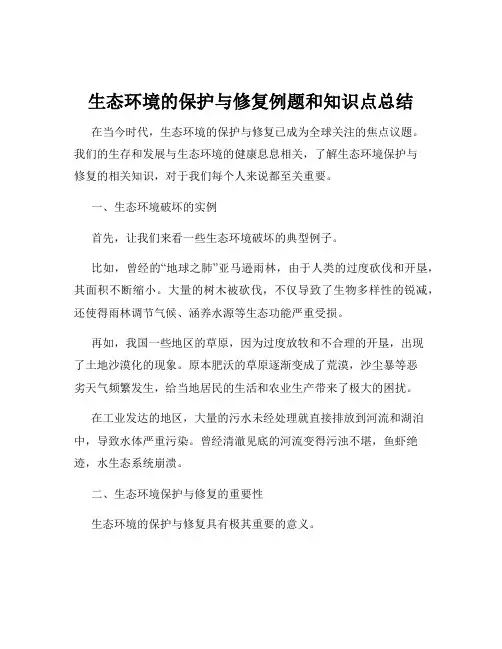 生态环境的保护与修复例题和知识点总结