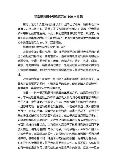 禁毒视频初中观后感范文800字5篇