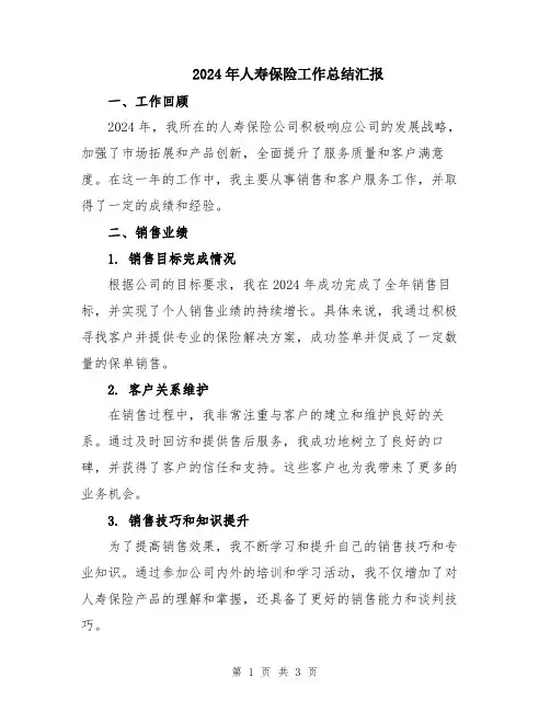 2024年人寿保险工作总结汇报