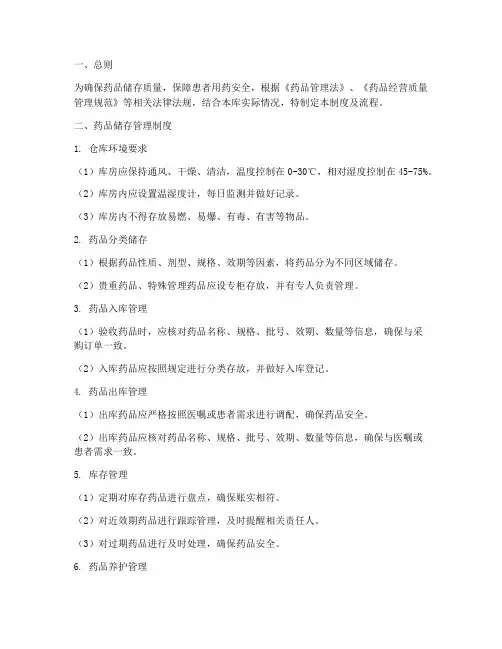 仓库药品储存管理制度及流程