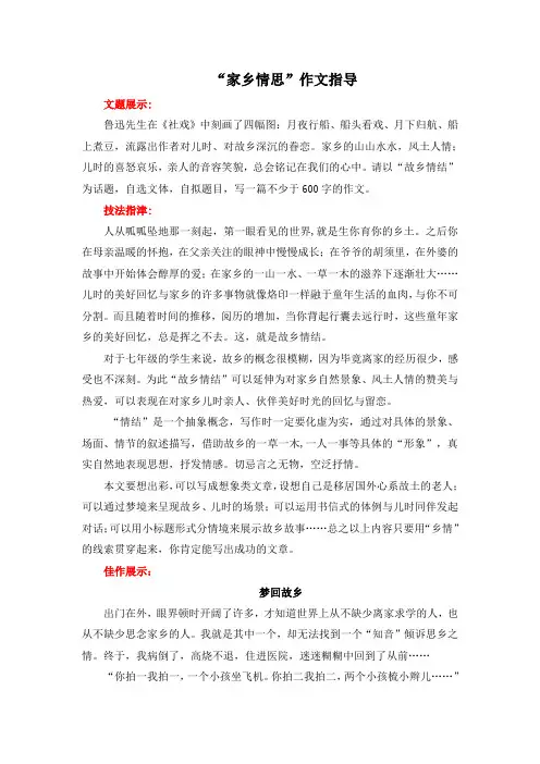 2020年中考作文之”家乡情思“写作指导