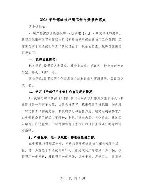 2024年干部选拔任用工作自查报告范文(2篇)