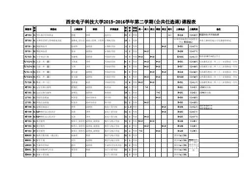 2.2015-2016学年西电第二学期公共选修课课表