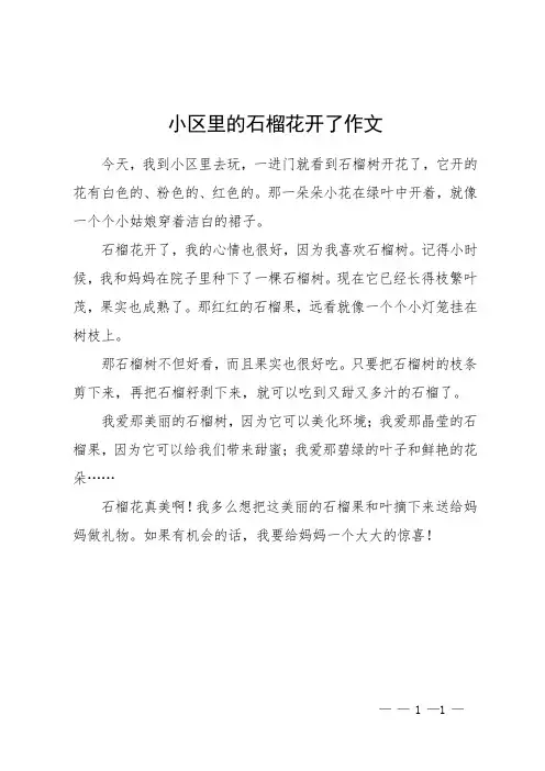 小区里的石榴花开了作文