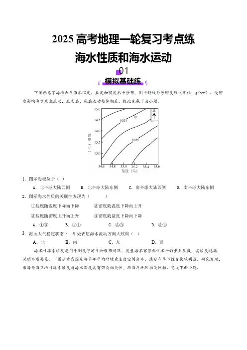2025高考地理一轮复习考点练海水性质和海水运动