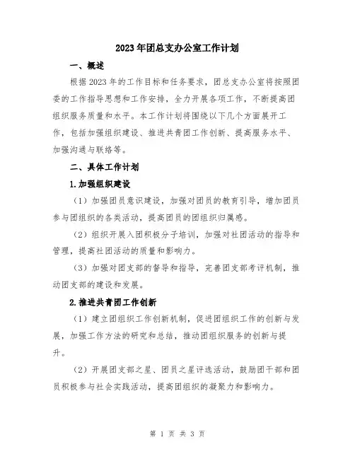 2023年团总支办公室工作计划