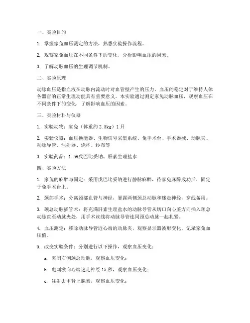 家兔血压测定实验报告