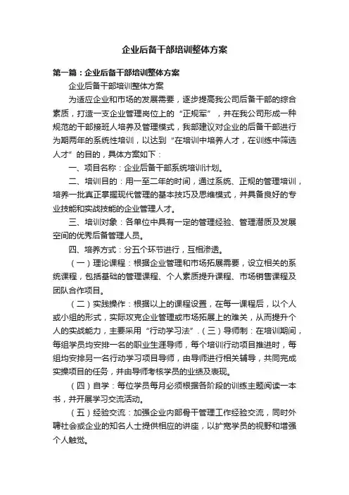 企业后备干部培训整体方案