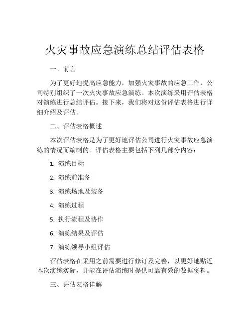 火灾事故应急演练总结评估表格