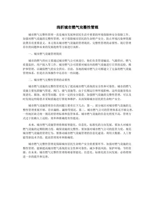 浅析城市燃气完整性管理