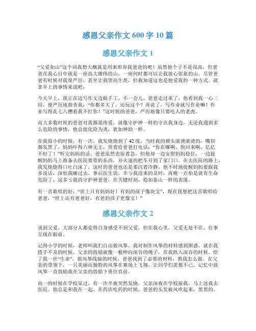 感恩父亲作文600字10篇