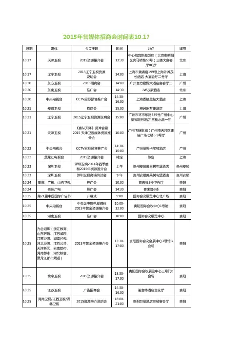 各大卫视媒体2015招商会时间表大全