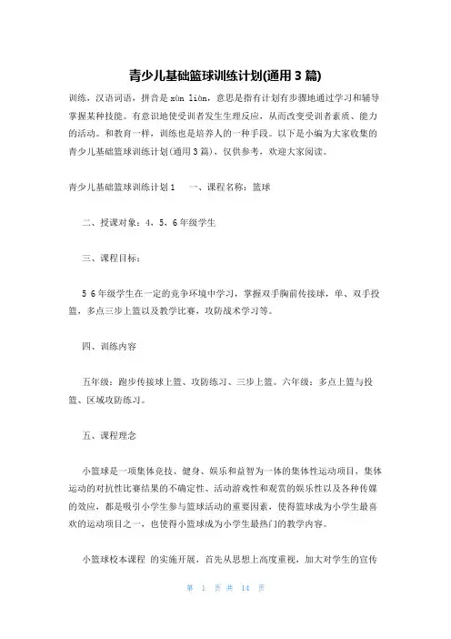 青少儿基础篮球训练计划(通用3篇)