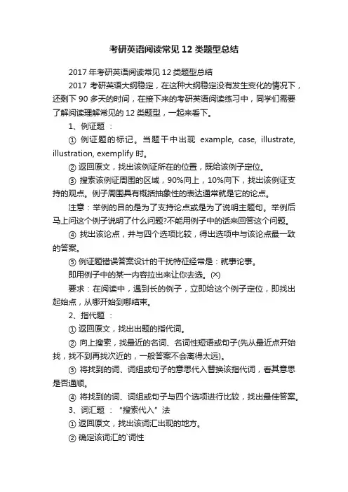 考研英语阅读常见12类题型总结