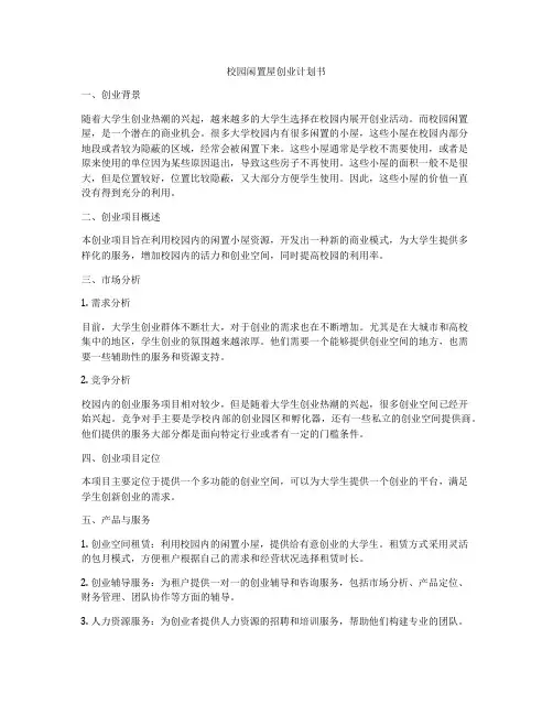 校园闲置屋创业计划书