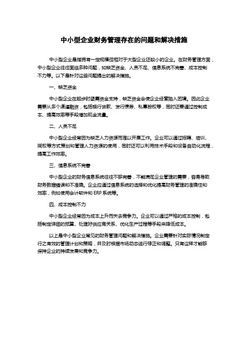 中小型企业财务管理存在的问题和解决措施